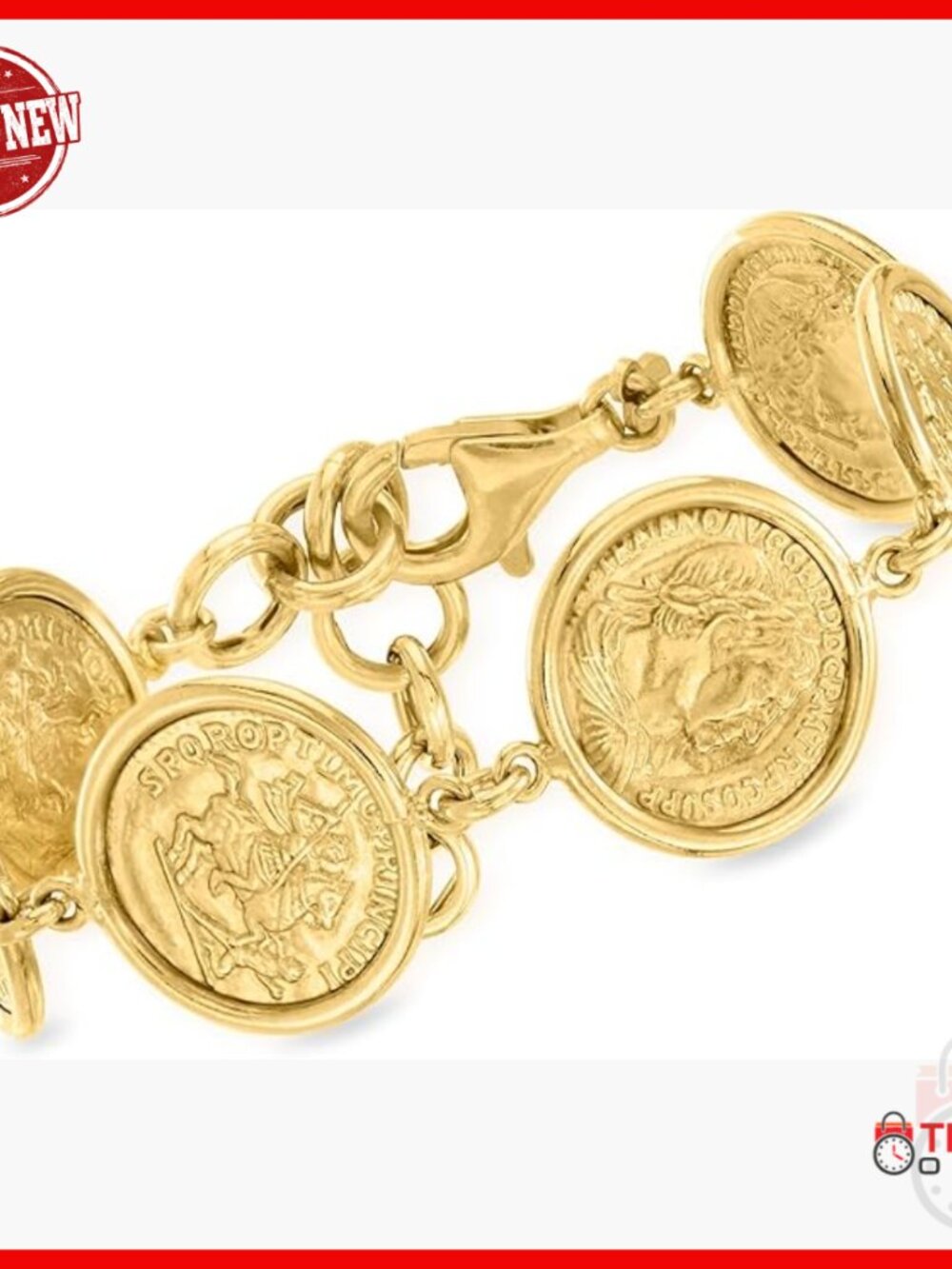 Italian 18kt Gold Over Sterling Silver Coin Bracelet 7 Inch - Picture 1 of 6